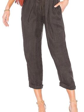 Free People 100% Charcoal Wide Leg Pants woven linen almost black high waisted